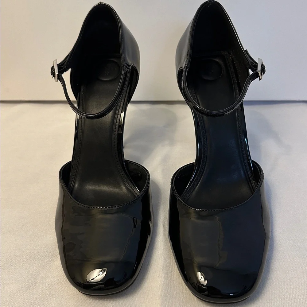 Zara Patent Black Ankle Strap Heels
